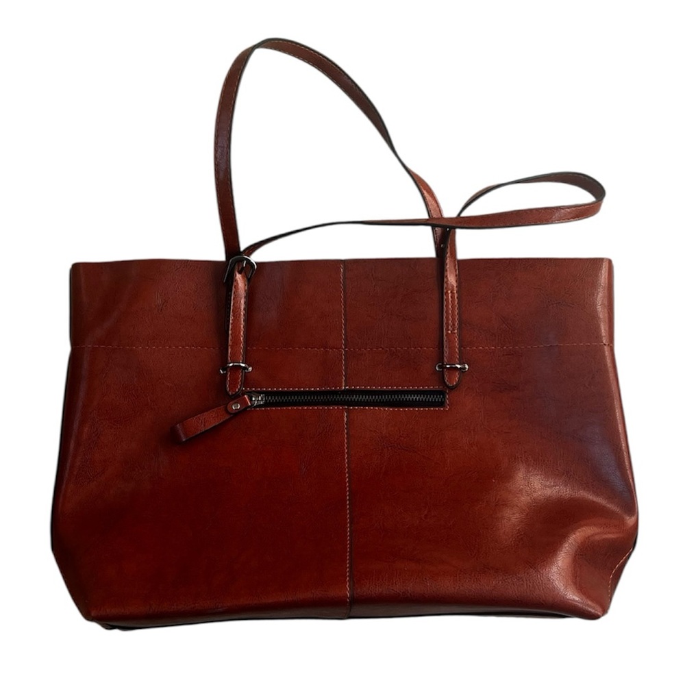 Women’s Brown & Black & Silver Leather Laptop Handbag/ Tote